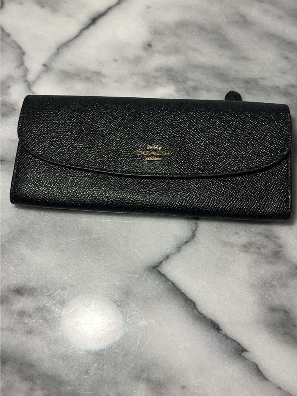 Coach Black Saffiano Leather Continental Wallet with Gold Logo